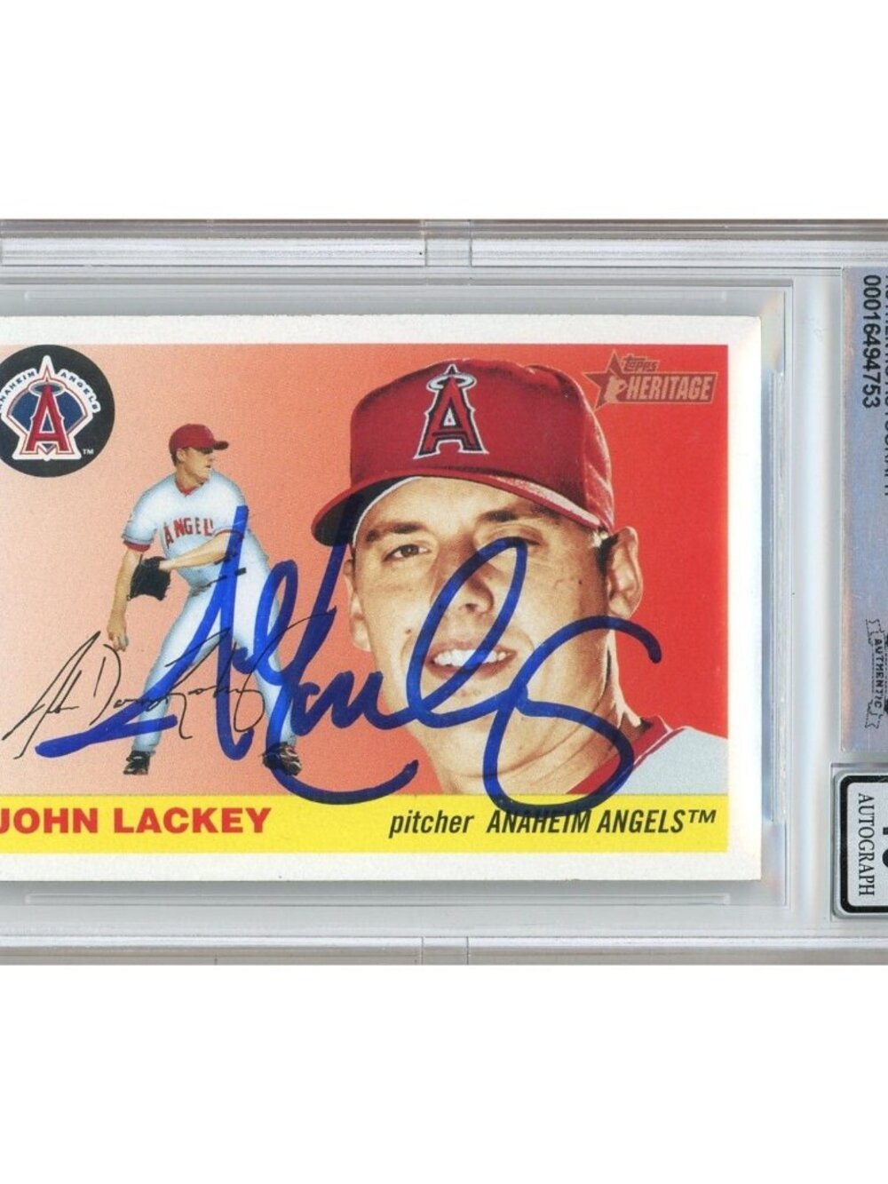 John Lackey Signed 2004 Topps Heritage #176 Angels Beckett BAS Slab BGS Auto 10